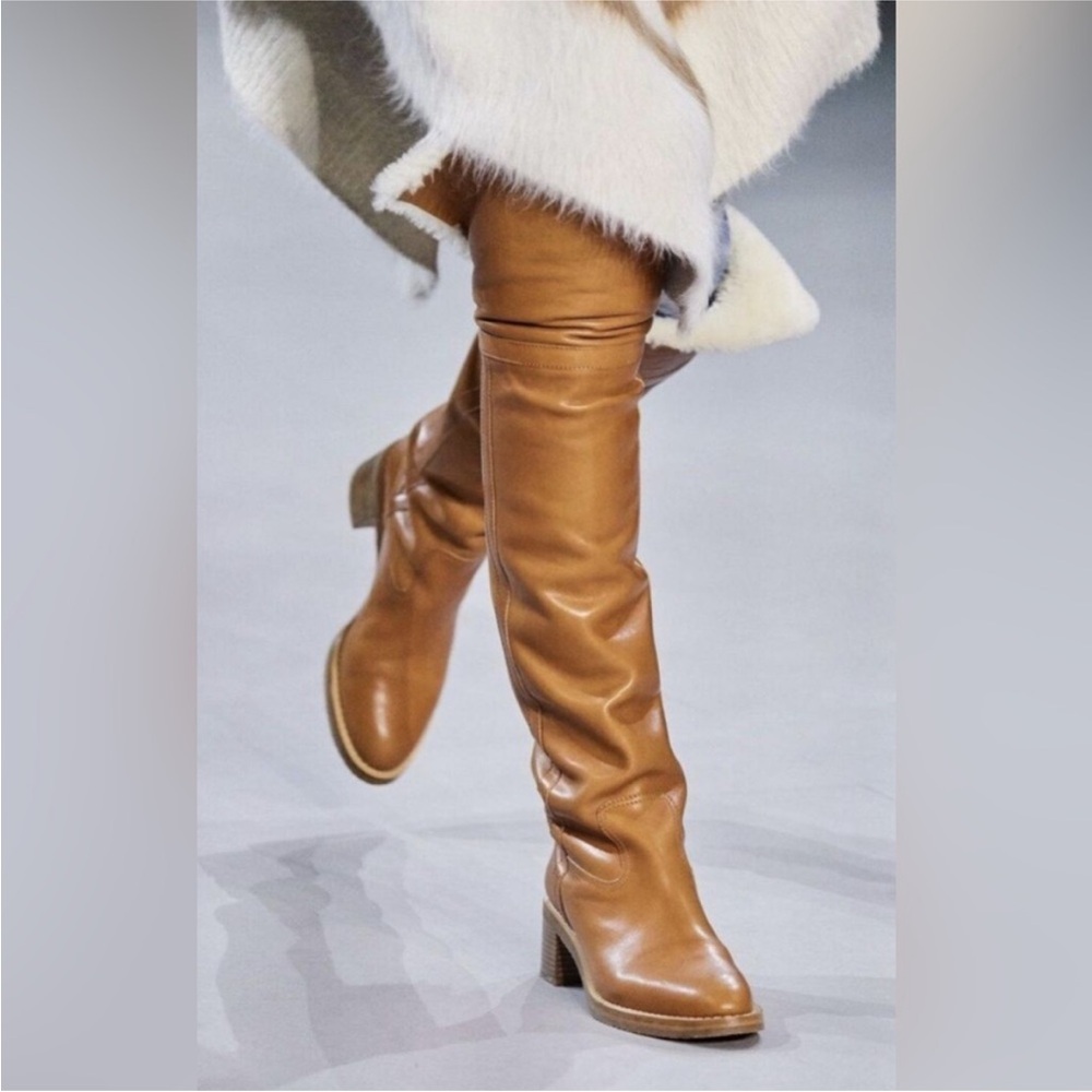 CELINE 2020 LEATHER SHEARLING THIGH HIGH BOOTS OTK 38